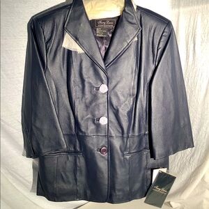 Terry Lewis navy blue genuine leather jacket.